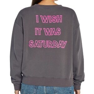 Wildfox I Wish It Was Saturday Grey/Pink Crewneck Sweatshirt